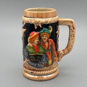 Vintage Japanese Beer Stein Hand Painted Figural Scene with Village Castle